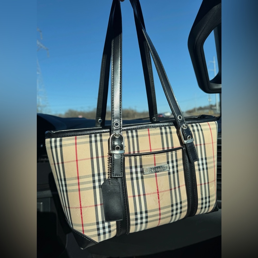 Burberry of London Vintage Nova Check Beige Black canvas Plaid Tote bag purse - Picture 13 of 14